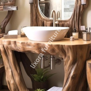 Base de tocador de lujo hecha a mano con raíz de árbol, consola de baño artística de madera maciza, decoración natural - Product Image 3