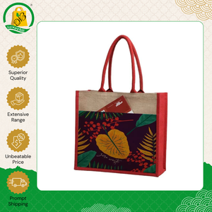 Nueva llegada: Bolsa de compras de yute ecológica con asa de cinta de algodón, cadenas con cremallera estilo bohemio y estampado personalizado. - Product Image 3