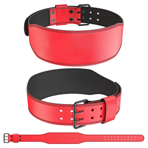 OEM Service Cowhide Adjustable Non-Slip Reversible Weightlifting <b>Belts</b> for Barbell Gym-Customizable Unisex Black & <b>Red</b> - Product Image 4