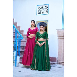 Designer Green NC Silk Women's Lehenga Set with <b>Sequins</b> and Thread Work - Product Image 3