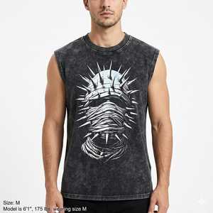 Custom Digital Printed <b>Men's</b> Retro Acid Washed Sleeveless Knit Vest and T-Shirt 100% Cotton Punk Style Eco-Friendly Quick Dry - Product Image 1