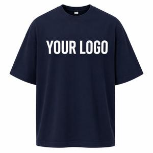 Camiseta de Manga Corta con Cuello Redondo y Logotipo Personalizado Azul Marino para Hombre, Estampado de Logotipo Blanco, Estilo Jersey Informal, Top de Algodón Grueso de Gran Tamaño - Product Image 5