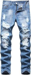 Jean en denim tricoté délavé pour homme, coupe droite, déchiré, imperméable, respirant, lavable, style urbain, hiver - Product Image 4