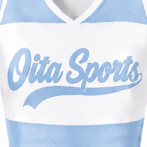 Ensemble d'uniformes de cheerleading sublimés blanc et bleu clair sans manches – Haut et jupe athlétiques pour équipe – Tenue de sport pour entraînement et performance - Product Image 3