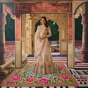 ชุดเลเฮนกา โจลี ดูปาตตา สำหรับงานปาร์ตี้สมัยใหม่ ผ้าจอร์เจตต์เนื้อหนา ยาวกรอมพื้น ตกแต่งด้วยงานปักเลื่อม - Product Image 1