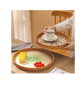 Plateau de service en rotin et nacre à bas prix, plateaux de rangement ronds, plateau en nacre de qualité supérieure - Product Image 1