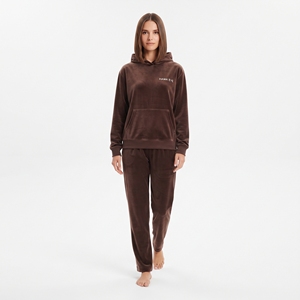 Conjunto de Sudadera con Capucha y Pantalones Deportivos de Terciopelo Marrón para Mujer, Chándal Informal de Longitud Completa con Logotipo Frontal, Ropa de Invierno - Product Image 3