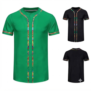 Camiseta de béisbol verde bosque teñida con efecto tie-dye, cuello en V, manga corta, de malla, con botones, transpirable, uniforme deportivo personalizado para verano, 100% algodón. - Product Image 1
