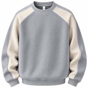 Sweat-shirt à col rond et manches raglan, coupe classique, en coton tricoté, pull décontracté d'automne, couleur unie, sans doublure, respirant - Product Image 1