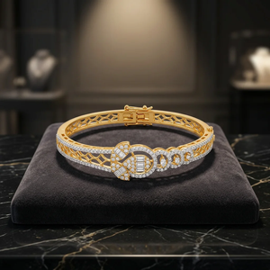Luxury Gold Plated Brass <b>Bangle</b> <b>Bracelet</b> Sparkling Cubic Zirconia Bridal Wedding Kada Jewelry For Women Party Wear - Product Image 2