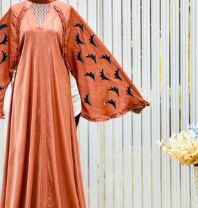 Abaya Modeste de Dubaï en Gros, Perlée et Pailletée, à Manches Longues, Traditionnelle Musulmane, Faite à la Main, pour Mariage, en Polyester Respirant, Col en V pour Femme - Product Image 3