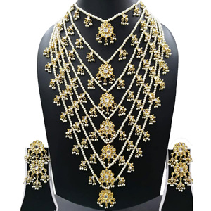 Indian Stylish Layered Pearl Rani Haar Long Kundan Necklace Zircon Alloy Jewellery Set Wedding Engagement Party Gift Hiphop Gold - Product Image 1
