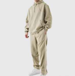 Conjunto de Sudadera con Capucha y Pantalones Deportivos de Color Sólido para Hombre, Estilo Casual Holgado, 2 Piezas, Ropa Deportiva Urbana - Product Image 1