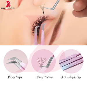 Pinzas para Extensión de Pestañas, 4 Piezas, Pinzas de Aislamiento con Punta de Fibra y Pinzas de Mega Volumen de 90 Grados, Juego para Extensiones - Product Image 5