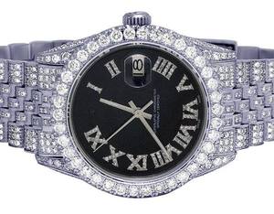 BOJ R.O.L.E.X.020 Montre Homme de Luxe à Quartz Analogique en Acier, Chiffres Romains, Moissanite Intégrale, 41MM, Résistance à l'Eau 3BAR, Style Hip Hop - Product Image 3