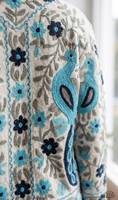 Veste en coton brodée Prairie Chic avec col mandarin et motif floral paon, manteau à manches longues pour femme, printemps