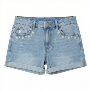 Heavy <b>Work</b> Casual Denim Shorts Colorful Floral Embroidery Womens Summer Loose <b>Jeans</b> High Quality Customized Color Wear - Product Image 1