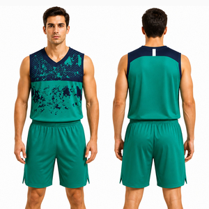 Ensemble uniforme de volley-ball vert marine pour hommes, maillot sans manches personnalisé, short respirant à séchage rapide, vêtements de sport d'équipe - Product Image 1