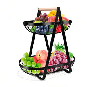 Panier pliant double en fer forgé, étagère de rangement de cuisine, support métallique pour fruits et collations, panier à fruits en treillis métallique - Product Image 1