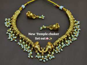 High Quality Traditional Tempal Laxmi <b>Gold</b>-Plated Flower Design Coin Necklace Earrings <b>Set</b> Crystal Rhinestone Ethnic Wedding - Product Image 1