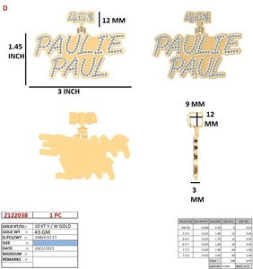 Pendentif Lettre Paulie Paul en Zircon Cubique (CZ) Style Hip Hop pour Homme, Bijoux de Mode, Pendentifs et Breloques de Luxe, Cadeau pour Fête et Anniversaire - Product Image 2