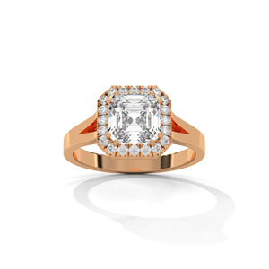 Women's 14K Rose Gold Lab Grown Diamond Halo <b>Ring</b> <b>Emerald</b> Cut Engagement Wedding Jewelry - Product Image 4
