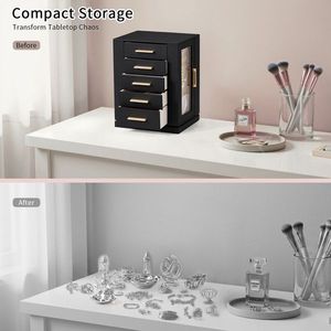 <b>Black</b> 360 Degree Rotating Jewelry <b>Box</b> with 5 Drawers Pink Velvet Interior Elegant Cabinet Storage - Product Image 6