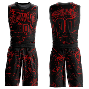 Black Red Custom Sublimated Basketball Jersey Set customTeam Name Sleeveless Athletic Fit Adult <b>Mesh</b> Moisture Wicking - Product Image 1