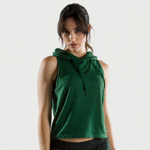 Camiseta sin mangas con capucha para mujer, tejida, para otoño, gimnasio, fitness, entrenamiento - Top muscular transpirable de alta calidad con diseño frontal - Product Image 4