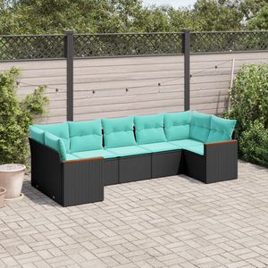 Set Divano da Esterno in Polyrattan Nero a 7 Pezzi con Cuscini e Soluzione di Stoccaggio Pratica - Product Image 1