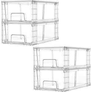 4 Pack <b>Clear</b> Acrylic Stackable Storage <b>Drawers</b> with Handles Easy Assembly Fridge and Bathroom Organizer - Product Image 1