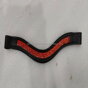 Forma de onda Negro acolchado Cuero Caballo ceja banda con incrustaciones de cristales naranjas Diamante mega Bling ceja banda para brida - Product Image 2