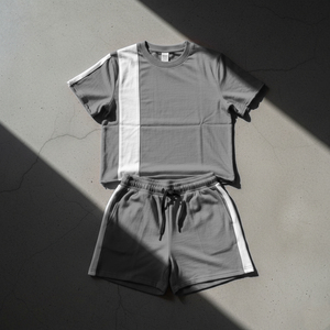 Conjunto Deportivo Unisex Azul y Blanco con Bloques de Color, Camiseta de Manga Corta y Pantalones Cortos con Cordón, Transpirable, Estilo Deportivo de Verano para Adultos - Product Image 2