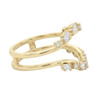 Bague en or massif 10K 14K 18K avec diamant de laboratoire marquise à sertissage ouvert, double bande, motif feuille, certifiée IGI, minimaliste, empilable, bague de promesse
