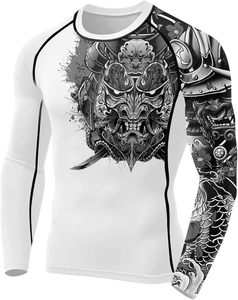 Camiseta de Compresión Ajustada de Manga Larga Blanca para Hombre, Secado Rápido, Poliéster, Ropa de Artes Marciales, Logotipo Frontal - Product Image 4