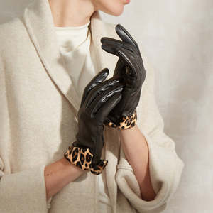 Leather fashion <b>Glove</b> with Animal Print Cuff - Product Image 3