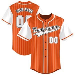<b>Orange</b> Striped Baseball Jersey Short Sleeve Button Front Moisture Wicking Regular Fit Unisex Adult Team Name Printed - Product Image 1