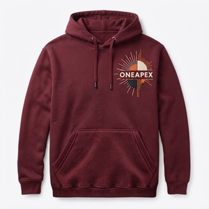 Sweat-shirt à capuche bordeaux pour homme ONEAPEX, imprimé géométrique soleil éclatant, pull décontracté en polaire, coupe classique, pour l'automne - Product Image 1