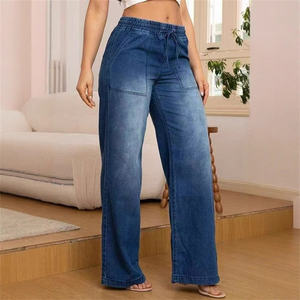 New Fashion Women Denim Jeans High Quality Customization LOGO Washing Loose High Waist Wide Leg Jeans OEM - Product Image 2