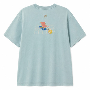 <b>Light</b> Blue Women's Loose Fit T-Shirt With Beach Chair Lemon Print Casual Summer Wear Crew Neck Short Sleeve 100% Cotton Jersey - Product Image 2