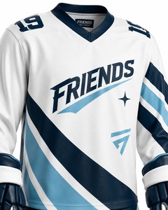 Ice Hockey Uniform White Navy Blue Sublimation Print Adult <b>Men</b> Breathable Polyester Sportswear Seamless Fusing Needle Detection - Product Image 2
