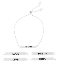 Amore ispiratore, speranza, Live, Dream bracciale regolabile a 4 lati In argento placcato | Macacy's - Product Image 1