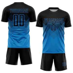 Custom Men's Soccer Jersey Set Black Blue Gradient Sublimated Moisture Wicking Crew Neck Short Sleeve <b>Athletic</b> Fit Adult Uniform - Product Image 1