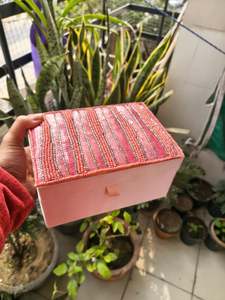 Handmade Pink and Silver beads jewelry <b>box</b>, <b>decorative</b> beaded embroidery <b>storage</b> Case, Trinket, special gift to her, Valentine's - Product Image 3