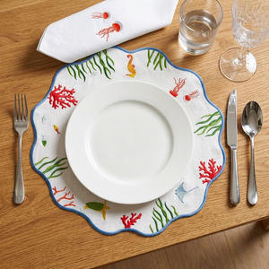 Custom Embroidered Luxury Plant Sea Life Napkin Sets Place Mats White Cotton Washable Mats for Weddings Home Events Banquet Use - Product Image 1