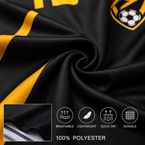 Maillot de football pour jeunes du club Thunder, noir et jaune, sublimé, manches courtes, col rond, respirant, en polyester, tenue d'équipe - Product Image 6