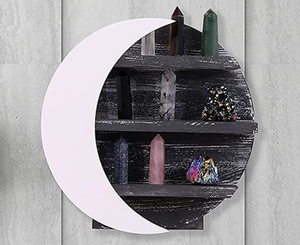 ชั้นวางของรูปพระจันทร์ไม้ สำหรับตกแต่งสไตล์โบโฮ  รับสั่งซื้อจำนวนมาก ขั้นต่ำในการสั่งซื้อ  พร้อมที่แขวนผนังสำหรับโชว์คริสตัล - Product Image 2