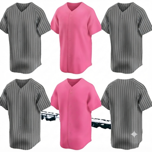Custom Pink <b>Baseball</b> Jersey Stitched Team Uniform Personalized Athletic Wear Grey Pinstripe Unisex V-neck 100% Cotton - Product Image 2