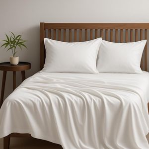 Ensemble de draps-housses 3 pièces en polyester et coton, doux et résistant, 200 fils/cm², drap-housse + 2 taies d'oreiller écologiques, literie pour la maison - Product Image 1