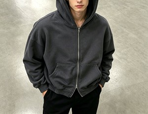 เสื้อฮู้ดครอปโอเวอร์ไซส์แบบยูนิเซ็กซ์ ซิปหน้า ผ้าเจอร์ซีย์กันลม มีกระเป๋า เสื้อกันหนาวลำลองถักนิตติ้งสำหรับฤดูหนาว ผ้าฝ้ายเฟรนช์เทอร์รี่ 100% - Product Image 6